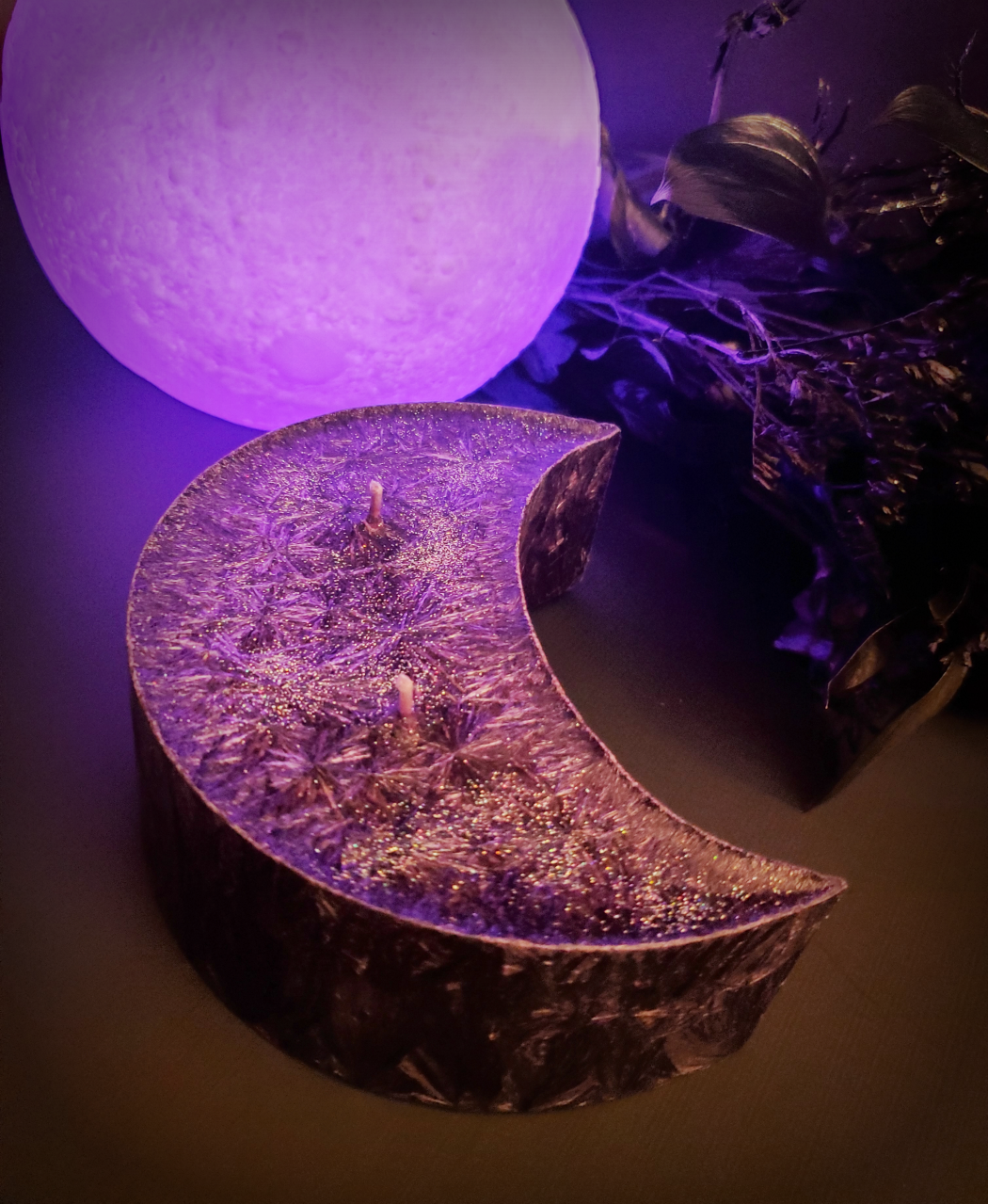 Purple Crescent Moon Candle